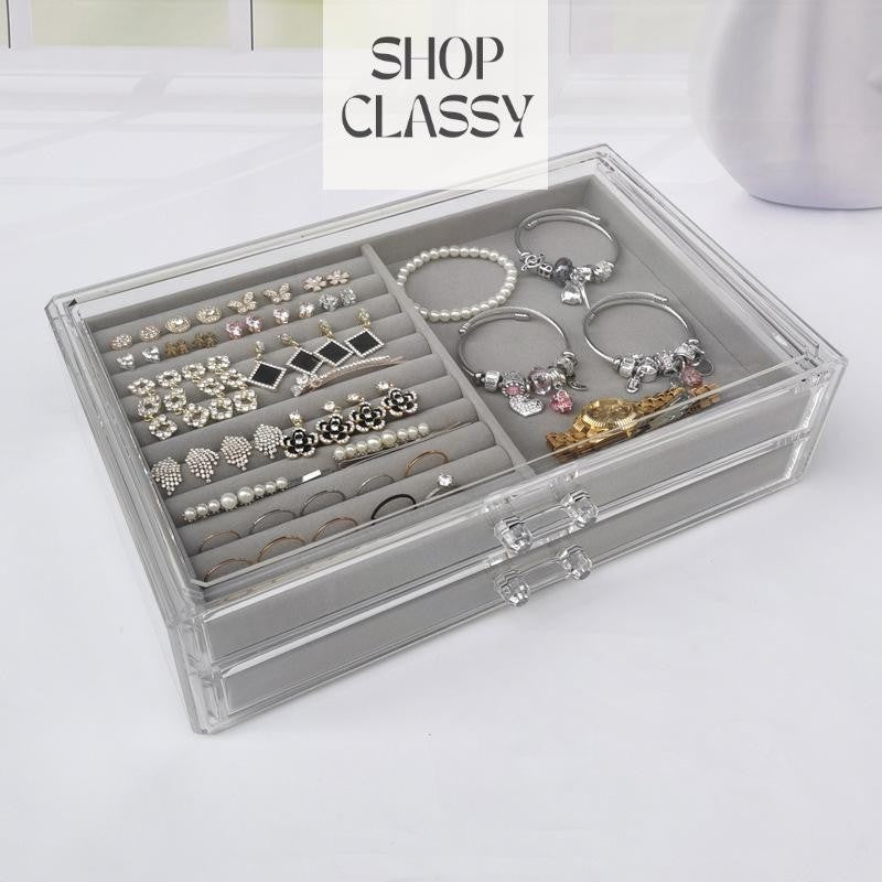 shopclassy Large two-drawer acrylic storage box, jewelry, necklace, earrings,ring display tray