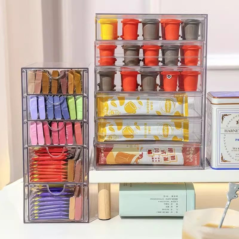 Shopclassyshop Desktop Multi-layer Stackable Coffee and Tea Bag organizer Drawer-type Dust-proof storage box