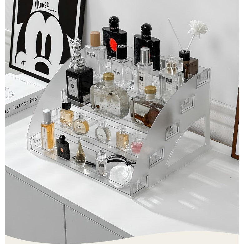 Shopclassyshop Acrylic Perfume organizer shelf tabletop storage box ladder cosmetics eyeshadow nail polish
