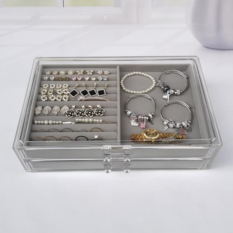 shopclassy Large two-drawer acrylic storage box, jewelry, necklace, earrings,ring display tray