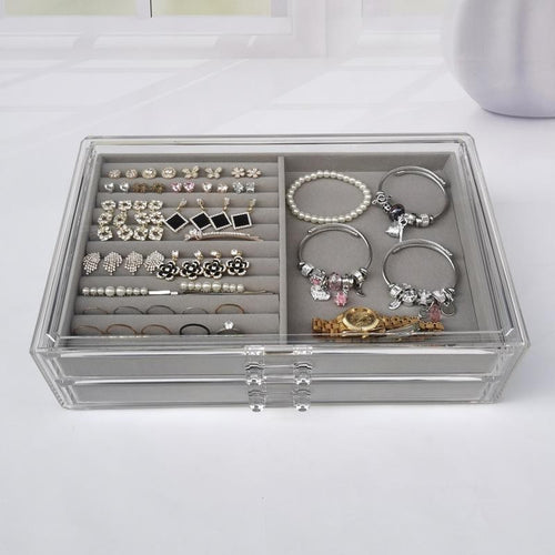 shopclassy Large two-drawer acrylic storage box, jewelry, necklace, earrings,ring display tray