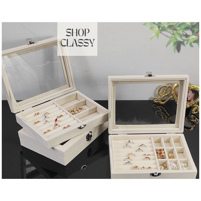 Shopclassyshop Accessories Flannel leather jewelry storage box earrings necklace organizing