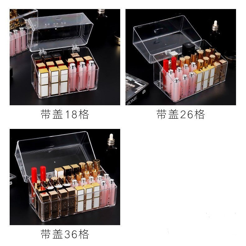 Shopclassy Transparent acrylic lipstick holder, lipstick organizer flap cover dustproof tabletop cosmetics Storage box