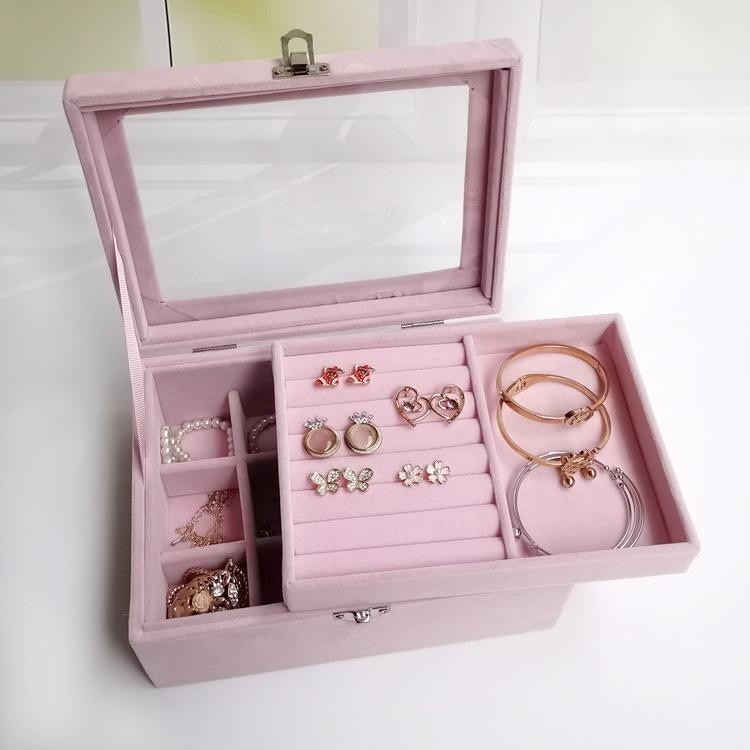 Shopclassyshop PU Leather flannel earrings jewelry box storage box desktop flannel jewelry box dustproof