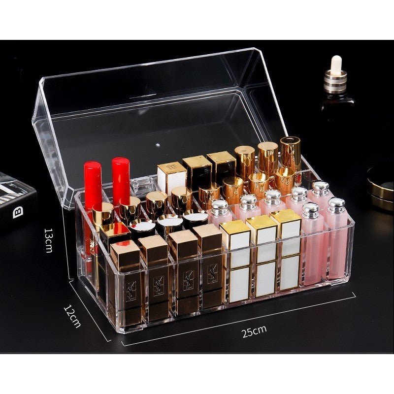 Shopclassy Transparent acrylic lipstick holder, lipstick organizer flap cover dustproof tabletop cosmetics Storage box