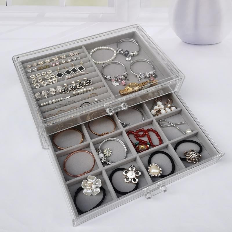 shopclassy Large two-drawer acrylic storage box, jewelry, necklace, earrings,ring display tray