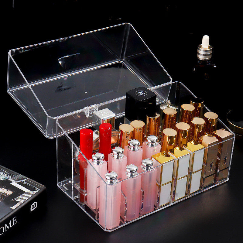 Shopclassy Transparent acrylic lipstick holder, lipstick organizer flap cover dustproof tabletop cosmetics Storage box