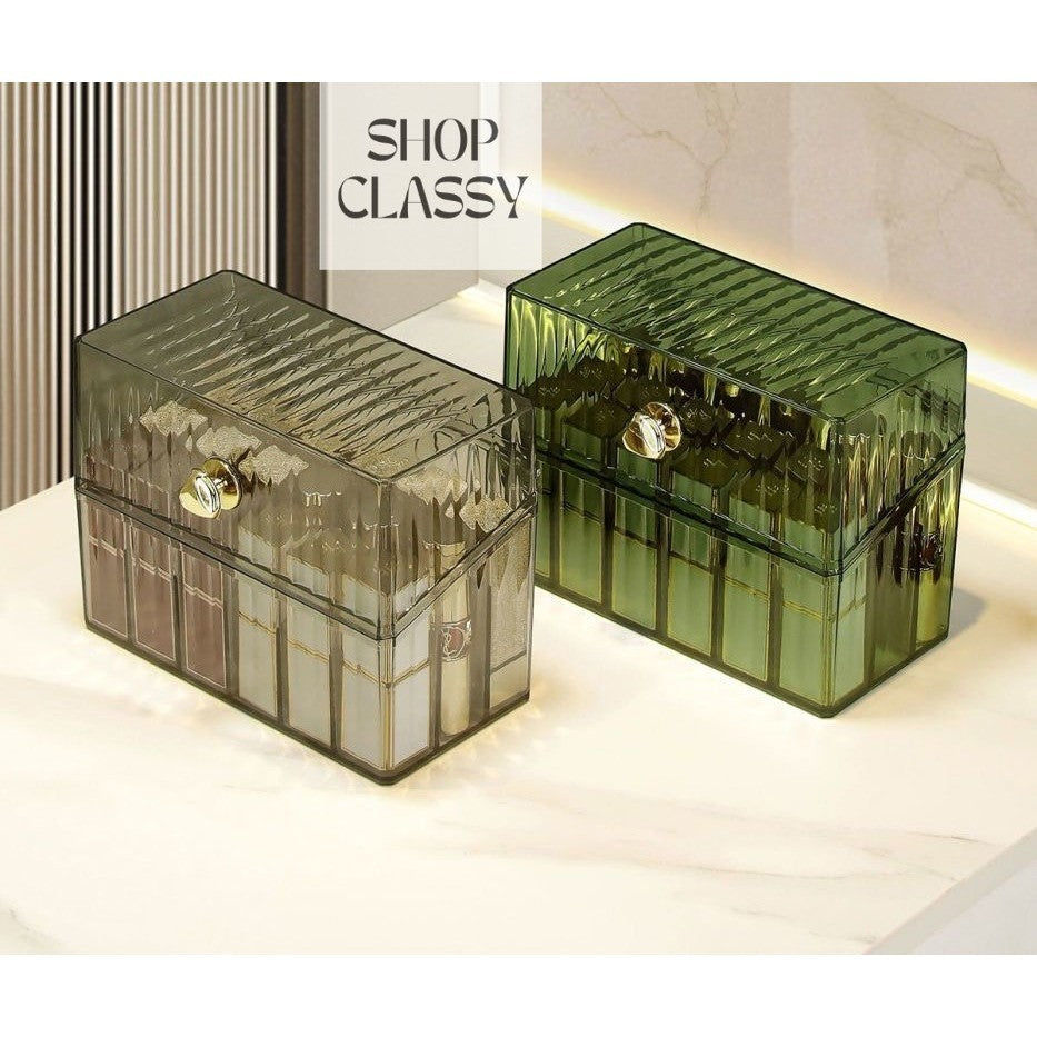 Shopclassyshop18pcs lipstick organizer storage box transparent acrylic desktop dust-proof lipstick storage rack