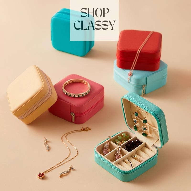 Shopclassyshop ladies mini Portable jewelry organizer travel organizer hand bag earrings rings pu leather box