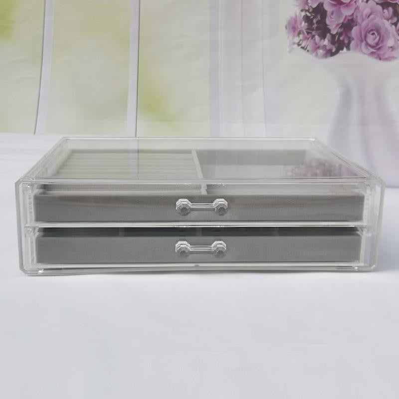 shopclassy Large two-drawer acrylic storage box, jewelry, necklace, earrings,ring display tray