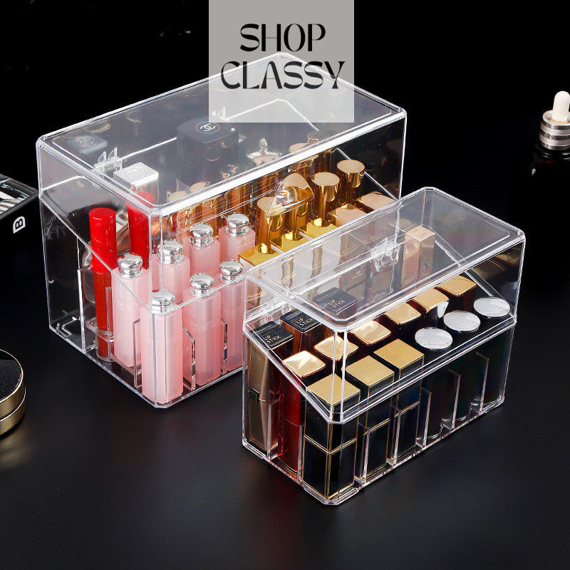 Shopclassy Transparent acrylic lipstick holder, lipstick organizer flap cover dustproof tabletop cosmetics Storage box