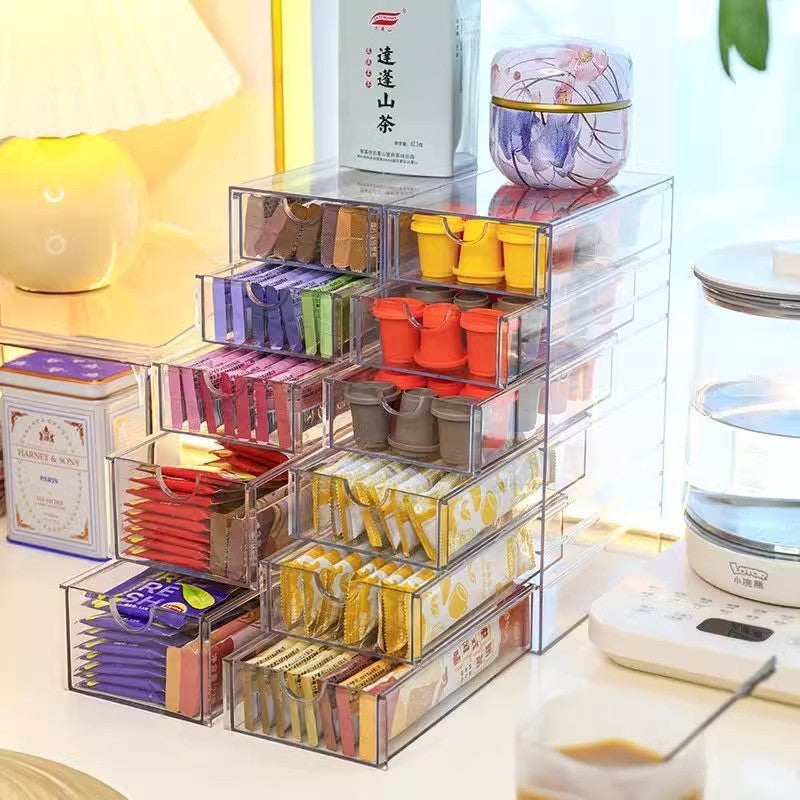 Shopclassyshop Desktop Multi-layer Stackable Coffee and Tea Bag organizer Drawer-type Dust-proof storage box