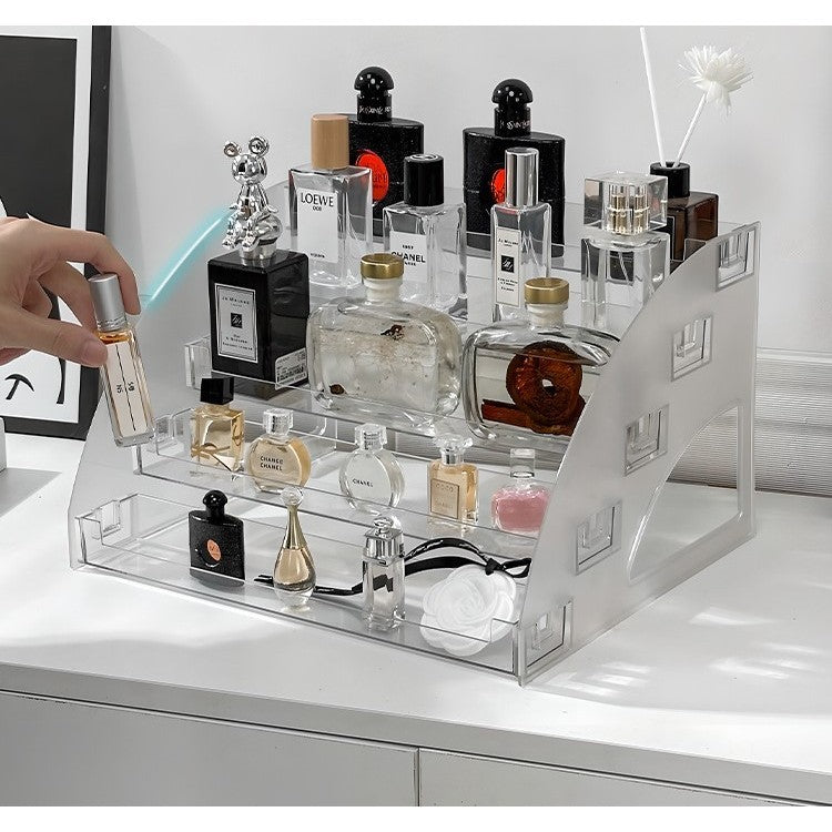 Shopclassyshop Acrylic Perfume organizer shelf tabletop storage box ladder cosmetics eyeshadow nail polish