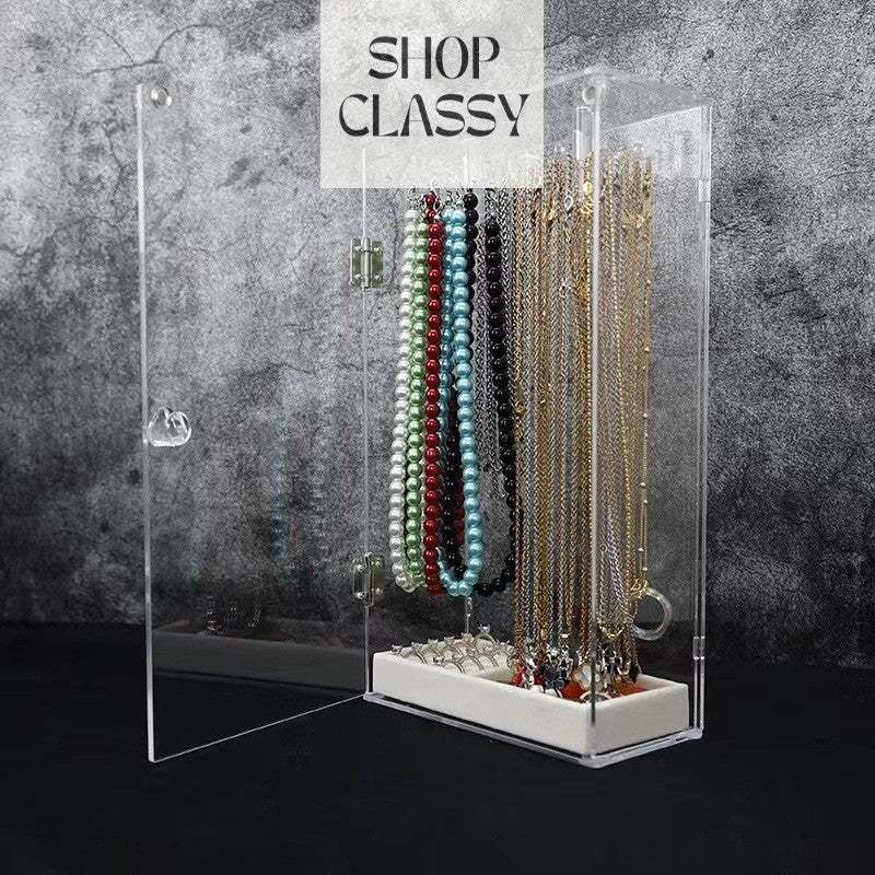 Shopclassyshop Dust Acrylic necklace organizer display shelf, desktop jewelry storage box, door bracelet finishing shelf