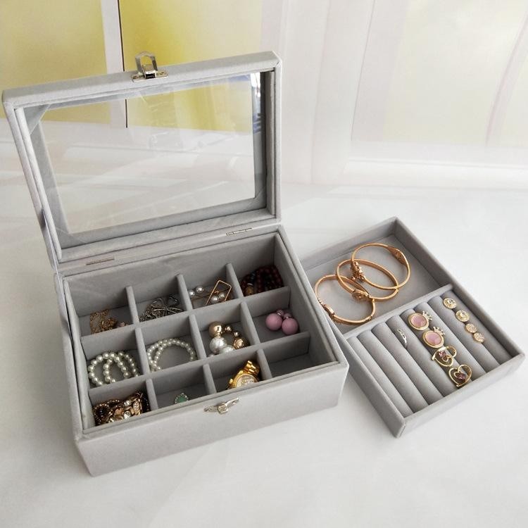 Shopclassyshop PU Leather flannel earrings jewelry box storage box desktop flannel jewelry box dustproof