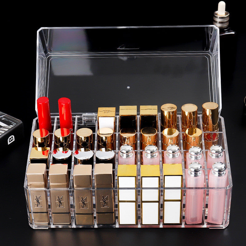 Shopclassy Transparent acrylic lipstick holder, lipstick organizer flap cover dustproof tabletop cosmetics Storage box