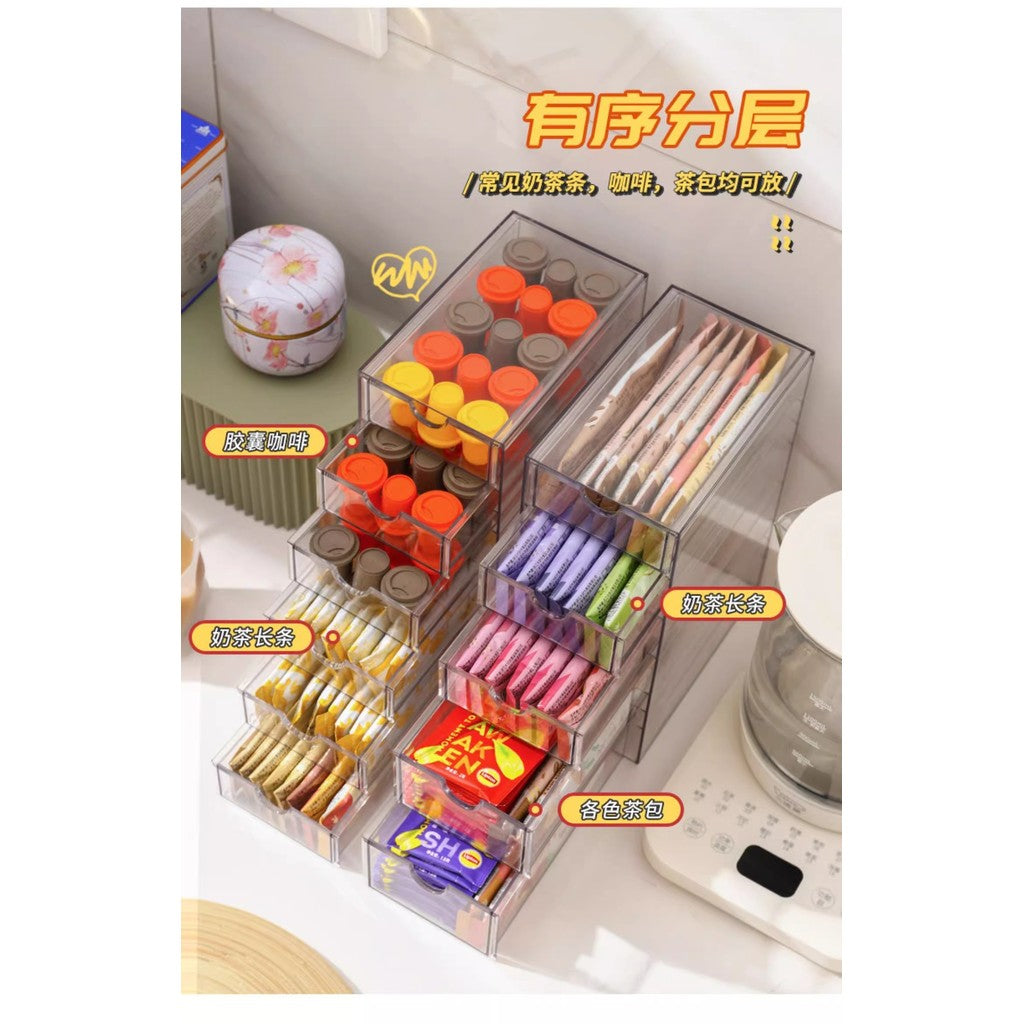 Shopclassyshop Desktop Multi-layer Stackable Coffee and Tea Bag organizer Drawer-type Dust-proof storage box