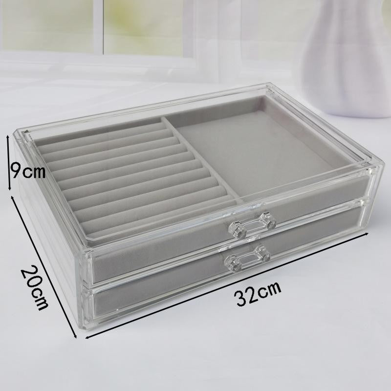 shopclassy Large two-drawer acrylic storage box, jewelry, necklace, earrings,ring display tray