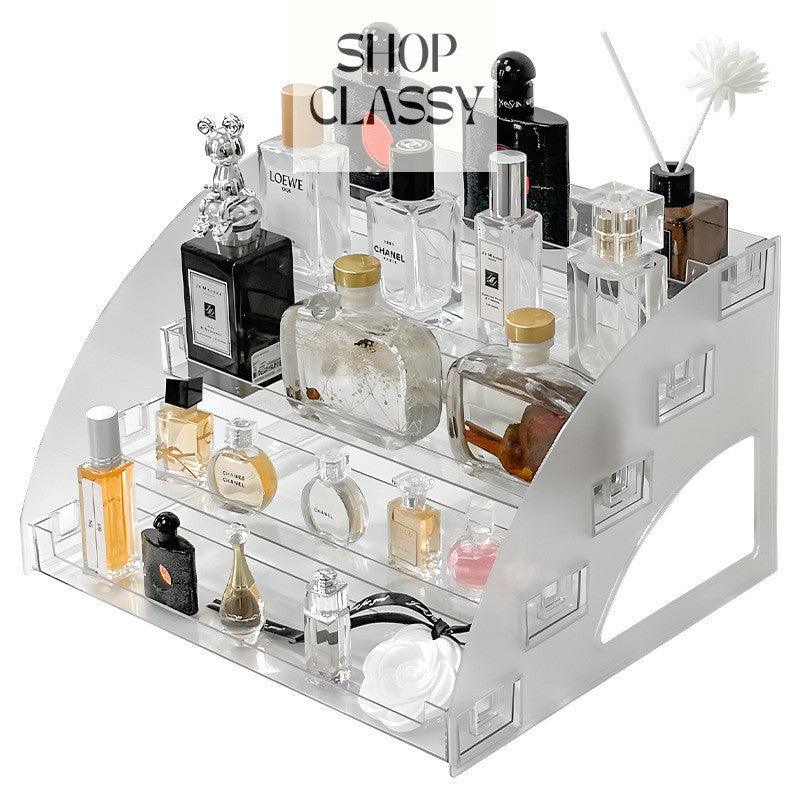 Shopclassyshop Acrylic Perfume organizer shelf tabletop storage box ladder cosmetics eyeshadow nail polish