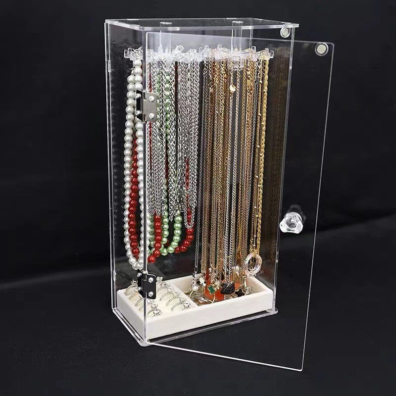 Shopclassyshop Dust Acrylic necklace organizer display shelf, desktop jewelry storage box, door bracelet finishing shelf