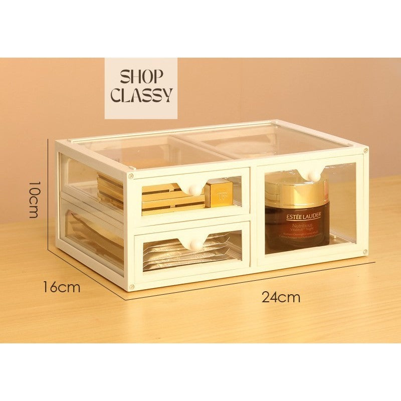 Shopclassyshop Display Glass Brush Storage Box Eyebrow Pencil Cosmetic Drawer Makeup Organizer Jewelry 3 Drawer