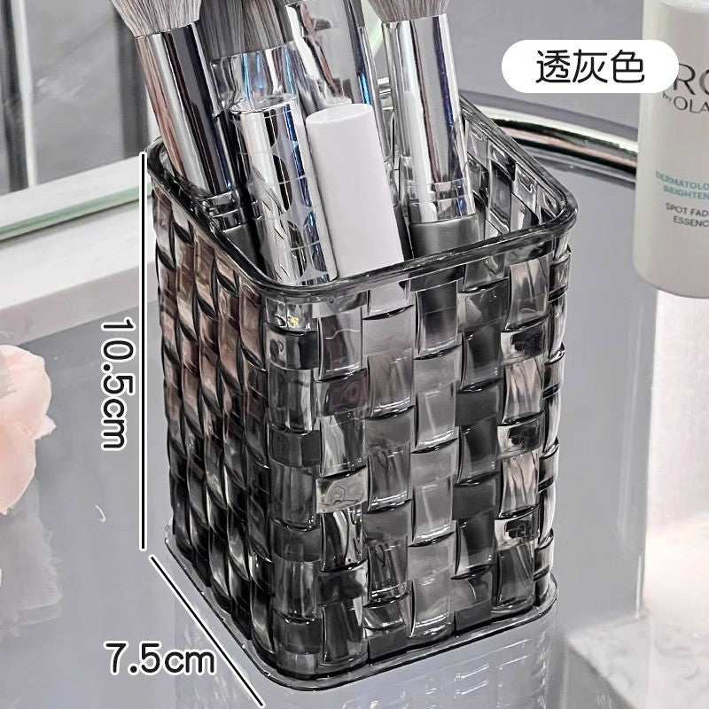 Shopclassyshop Acrylic woven pattern simple and elegant cosmetics brush bucket desktop pen storage bucket