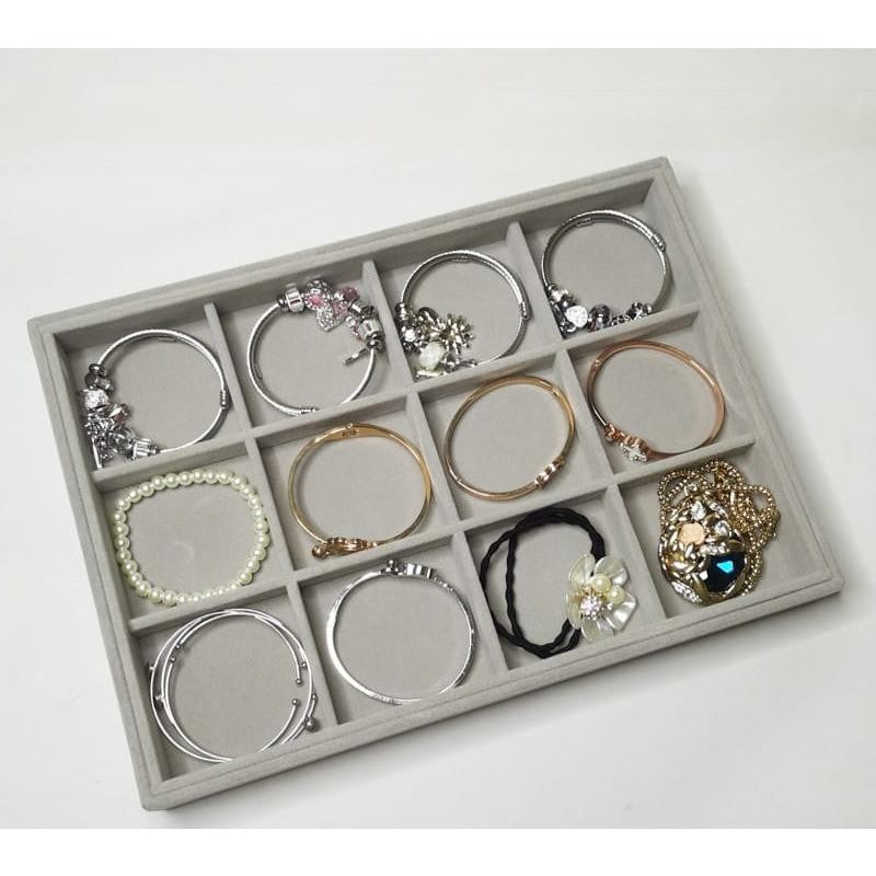 Shopclassyshop Large Compartment Jewelry Tray Box Velvet Ring Earrings Plate Display Organizer