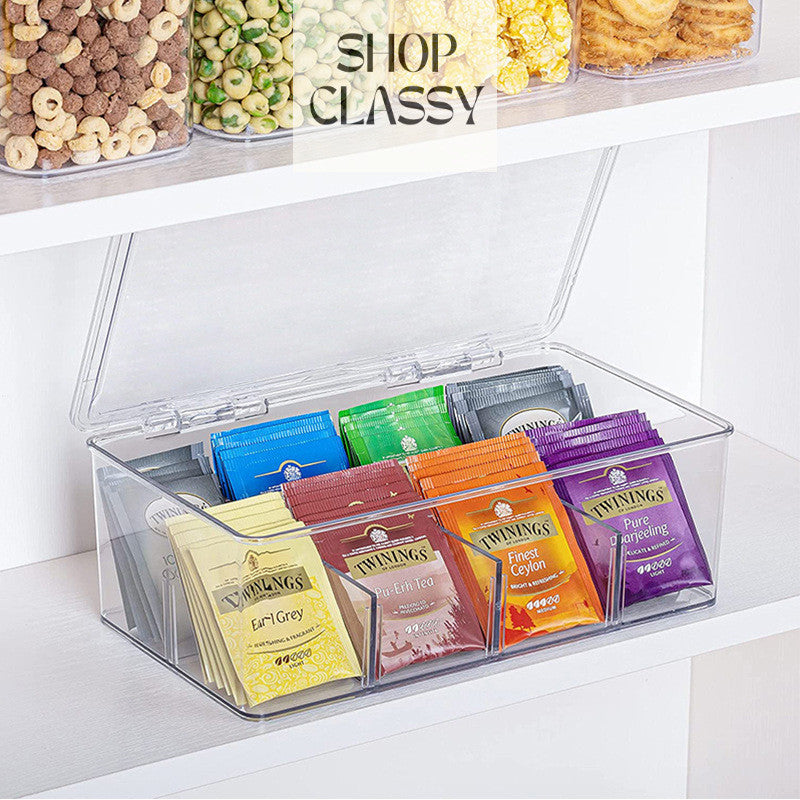 Shopclassyshop PET Eight compartment Tea bag Coffee organizer Candies stack card storage box lid