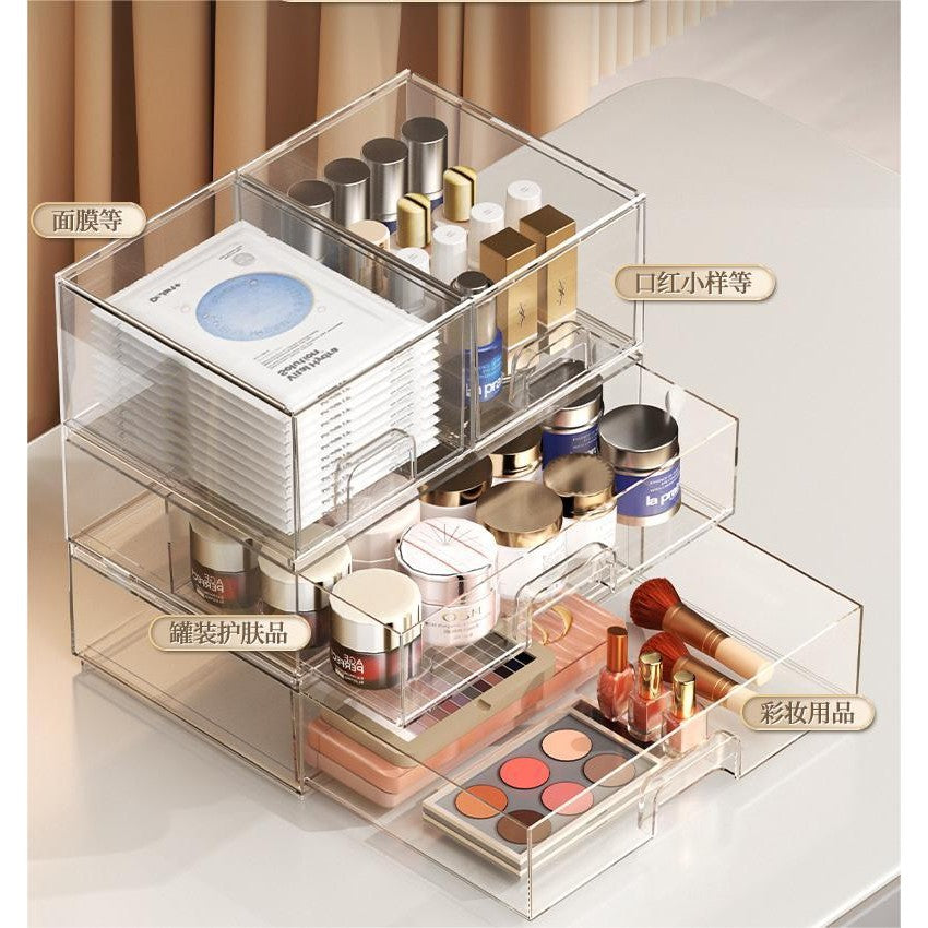 Shoclassyhshop transparent Drawer Model Stackable makeup box lipstick mask skincare products dressing table organizer