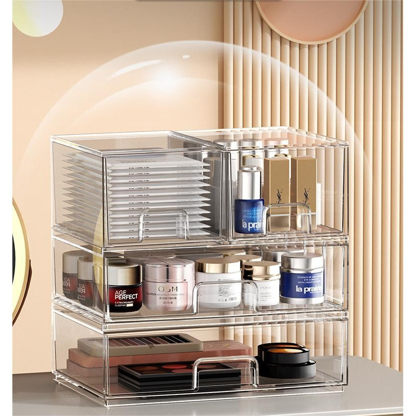 Shoclassyhshop transparent Drawer Model Stackable makeup box lipstick mask skincare products dressing table organizer