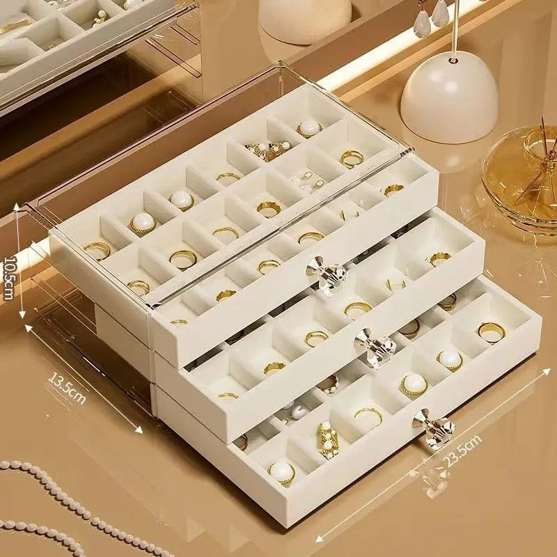 Shopclassyshop 45 Square Slots Exquisite transparent jewelry box drawer women's velvet ring earrings small grid