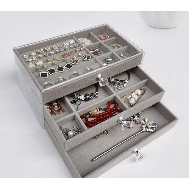 Shopclassyshop 45 Square Slots Exquisite transparent jewelry box drawer women's velvet ring earrings small grid