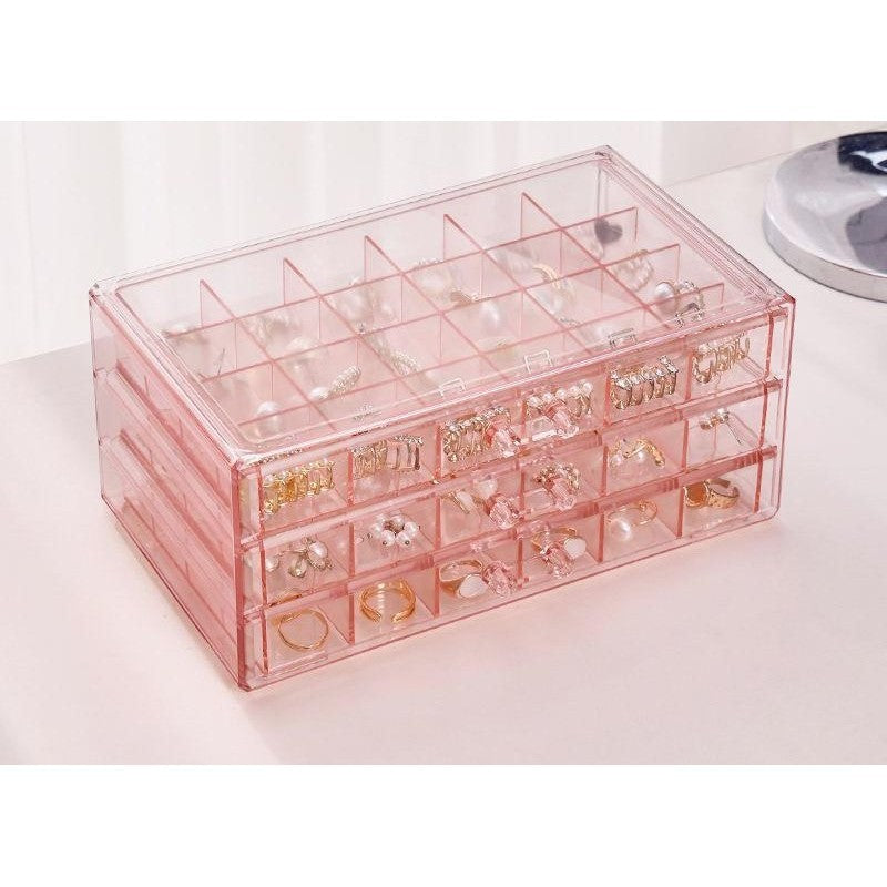 Shopclassyshop Transparent three-layer 72slot jewelry box anti-oxidation earring box multi-grid ring jewelry storage box