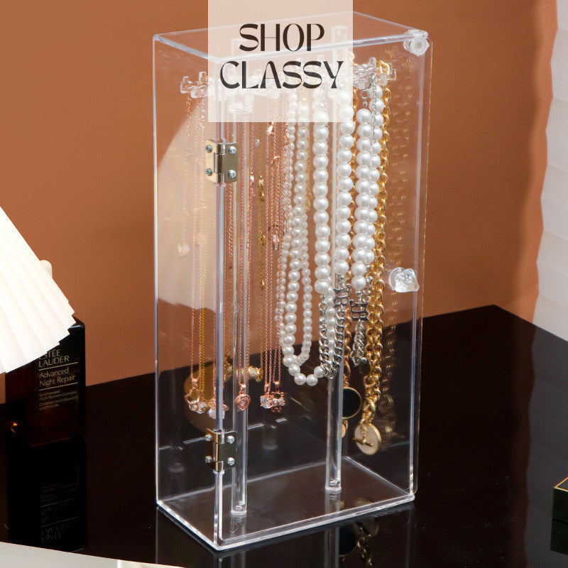 Shopclassyshop Dust Acrylic necklace organizer display shelf, desktop jewelry storage box, door bracelet finishing shelf