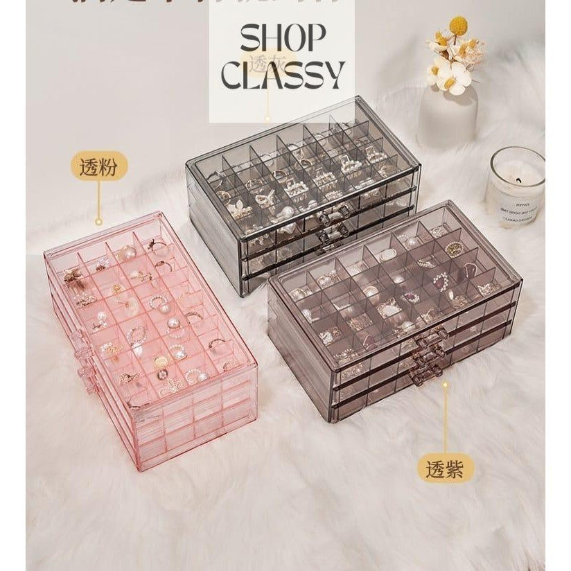 Shopclassyshop Transparent three-layer 72slot jewelry box anti-oxidation earring box multi-grid ring jewelry storage box