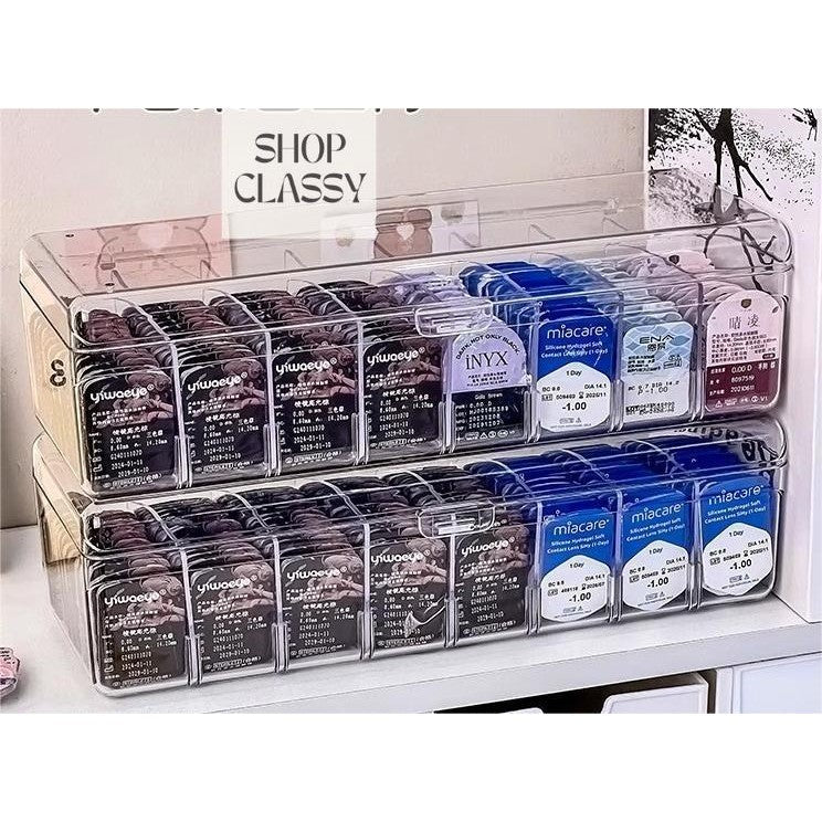 Shopclassyshop Acrylic PET Flip-cover partition daily disposable colored contact lens storage box