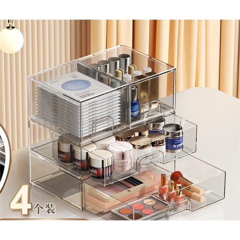 Shoclassyhshop transparent Drawer Model Stackable makeup box lipstick mask skincare products dressing table organizer