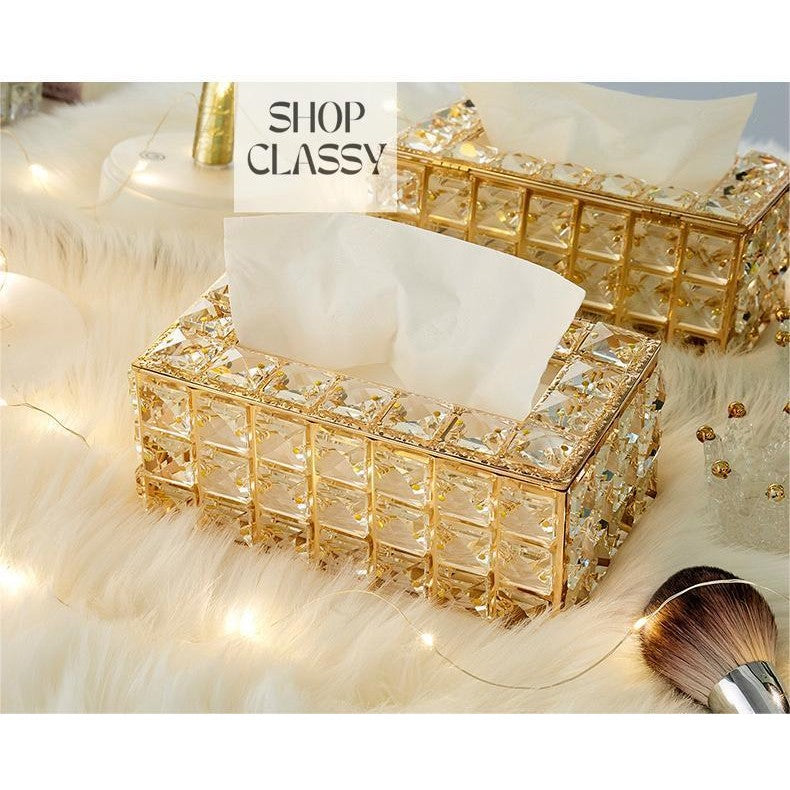 Shopclassyshop Home High-end exquisite metal crystal tissue holder