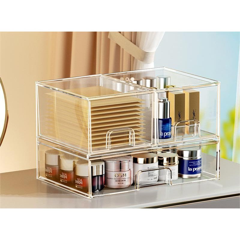 Shoclassyhshop transparent Drawer Model Stackable makeup box lipstick mask skincare products dressing table organizer