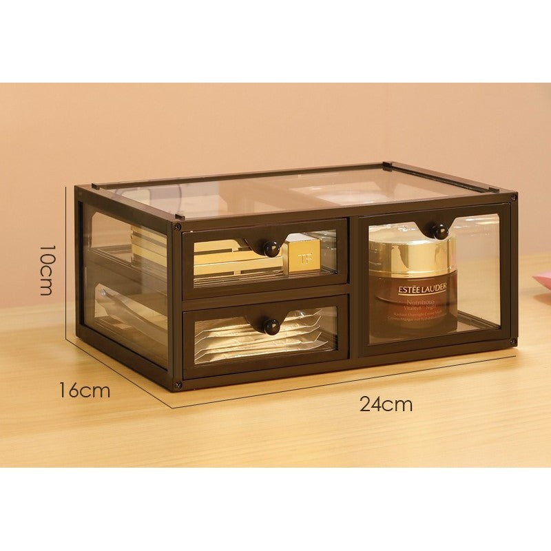Shopclassyshop Display Glass Brush Storage Box Eyebrow Pencil Cosmetic Drawer Makeup Organizer Jewelry 3 Drawer