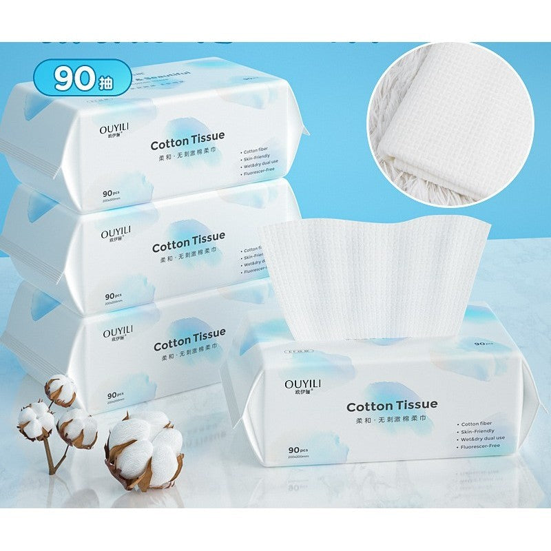 Shopclassyshop OUYILI 100pcs Cotton Extra Thick Facial Cotton Tissues Wet & Dry Use Lint-Free Tissues for Sensitive Skin