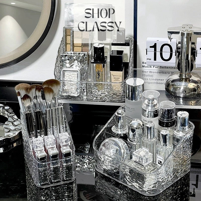 Shopclassyshop Acrylic Transparent Glacier Pattern Makeup Brush Organizer Storage Bucket Box Dresser Lipstick  Eyeshadow