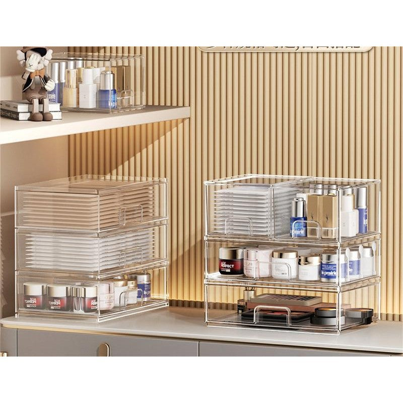 Shoclassyhshop transparent Drawer Model Stackable makeup box lipstick mask skincare products dressing table organizer