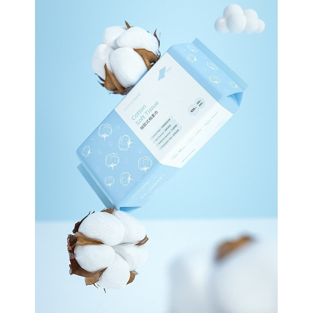 Shopclassyshop OUYILI 100pcs Cotton Extra Thick Facial Cotton Tissues Wet & Dry Use Lint-Free Tissues for Sensitive Skin