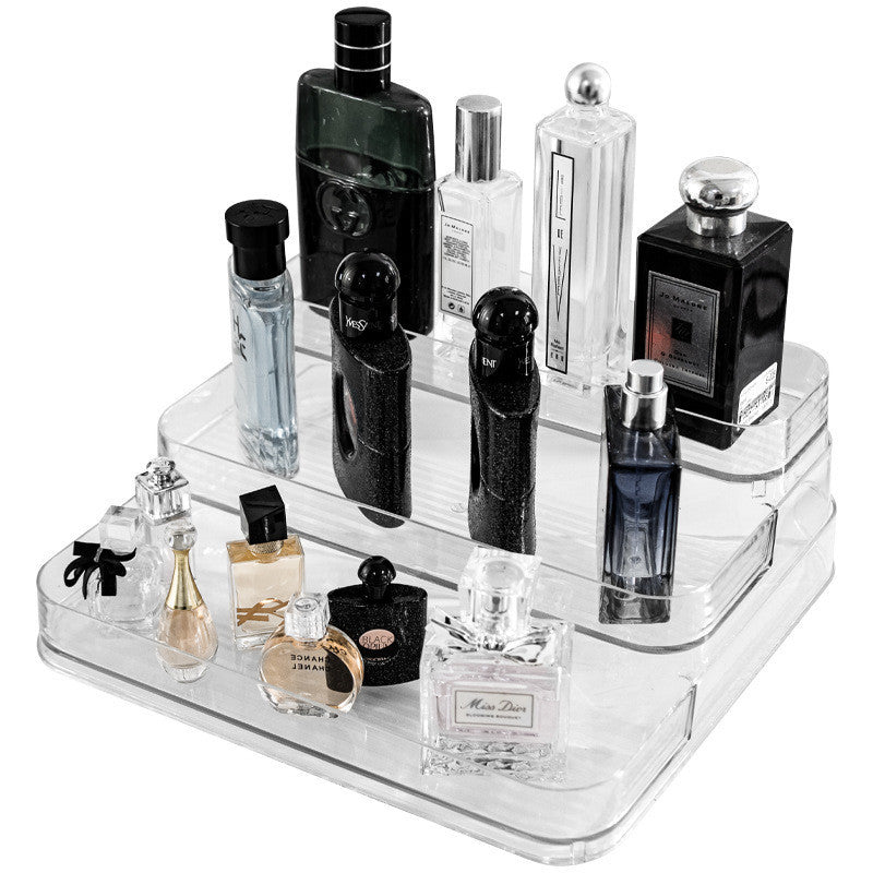 Shopclassy Transparent Acrylic Perfume Organizer 3-layer Ladder Tabletop perfume dresser cosmetics display storage Rack