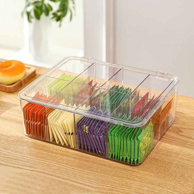 Shopclassyshop PET Eight compartment Tea bag Coffee organizer Candies stack card storage box lid