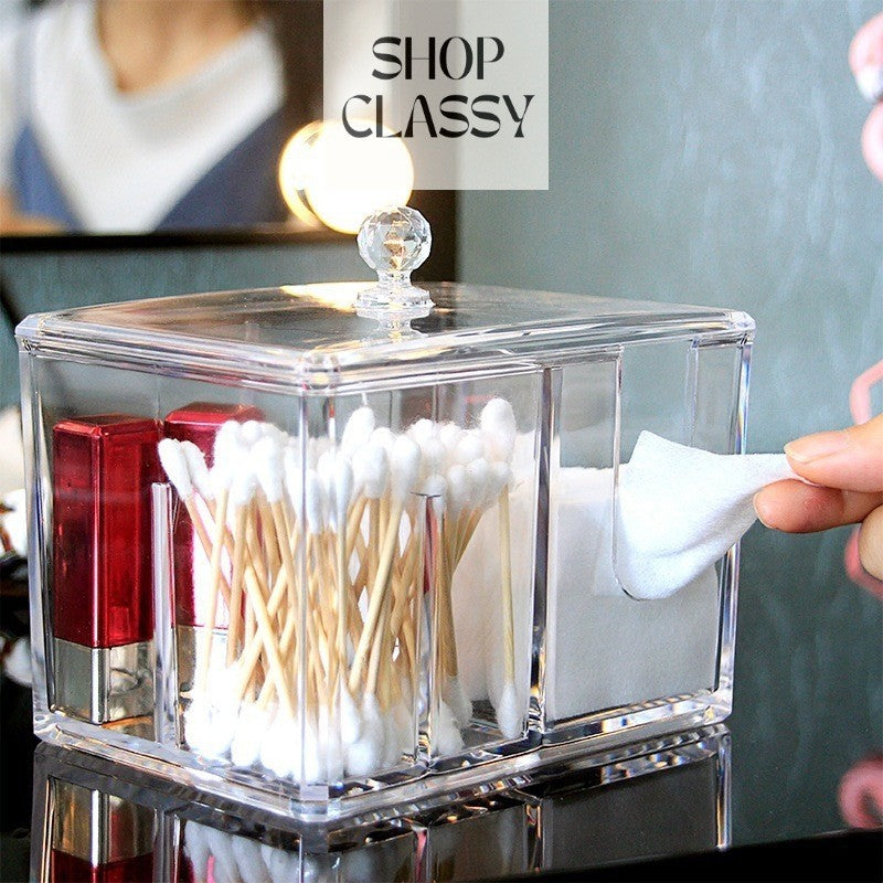 Transparent Acrylic makeup puff and cotton swab storage box Holder Organizer