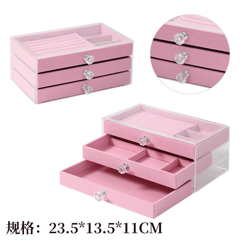 Shopclassyshop 45 Square Slots Exquisite transparent jewelry box drawer women's velvet ring earrings small grid