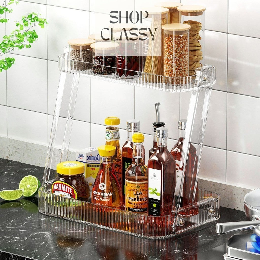 Shopclassyshop ins style kitchen organizer double-layer shelves desktop multi-functional bathroom cosmetics storage rack