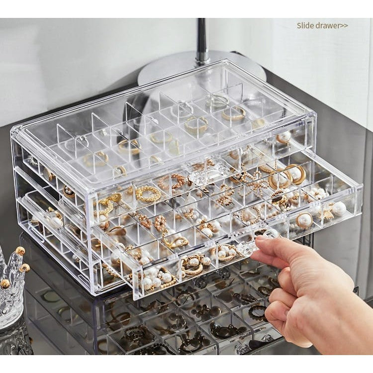 Shopclassyshop Transparent three-layer 72slot jewelry box anti-oxidation earring box multi-grid ring jewelry storage box